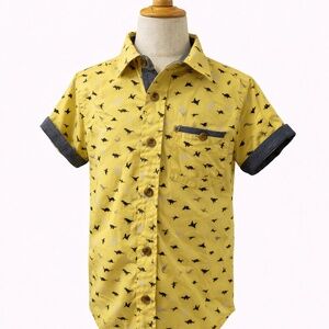 Stortion Boys Dinosaur Button-Down Shirt | Size 4T | Yellow Short Sleeve